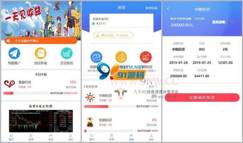 [php源码] 金融投资理财股票系统源码/支持会员等级/可设置推广奖/分红返利/领导奖比例+安装文档-91源码网